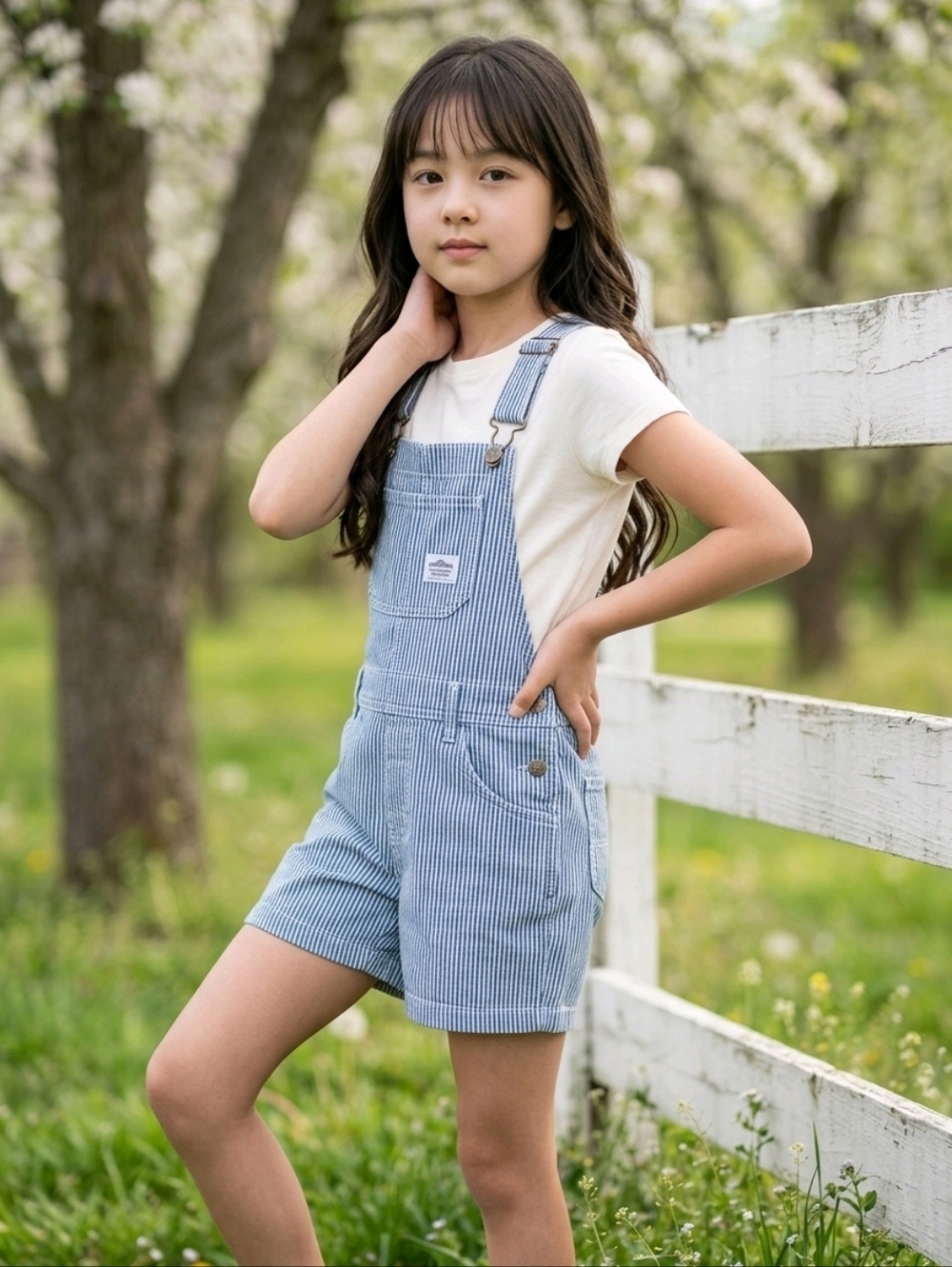 NWT thereabouts Girls Denim Railroad Stripe Shortall Bibs - Picture 2 of 4
